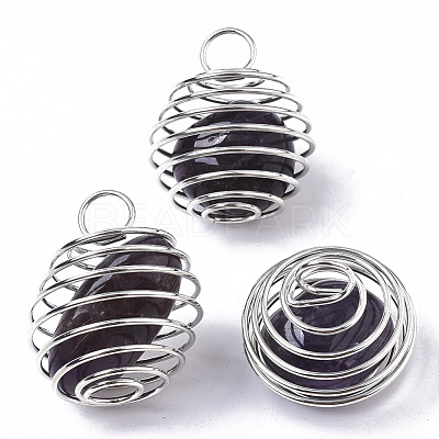 Iron Wrap-around Spiral Bead Cage Pendants IFIN-R239-04P-1