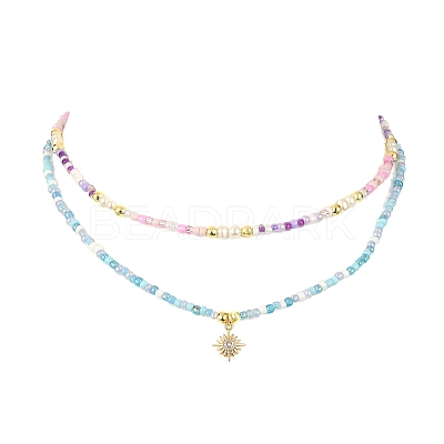 2Pcs 2 Style Glass Seed Beaded Necklaces Set NJEW-JN04356-1