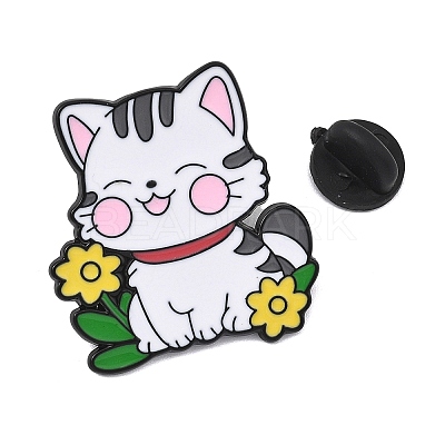 Cat with Flower Enamel Brooches AL-I001-06EB-02-1