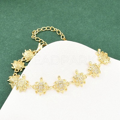 Brass Micro Pave Clear Cubic Zirconia Link Chain Bracelets for Women BJEW-A090-11C-G-1