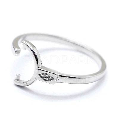 Anti-Tarnish Adjustable Rhodium Plated 925 Sterling Silver Cuff Finger Design Ring Mounts Fittings with Pearl Seat STER-I016-045P-1