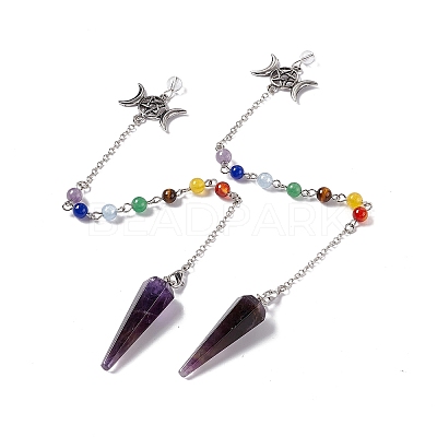 Natural Amethyst Hexagonal Pointed Cone Dowsing Pendulum Pendants G-G983-05P-01-1