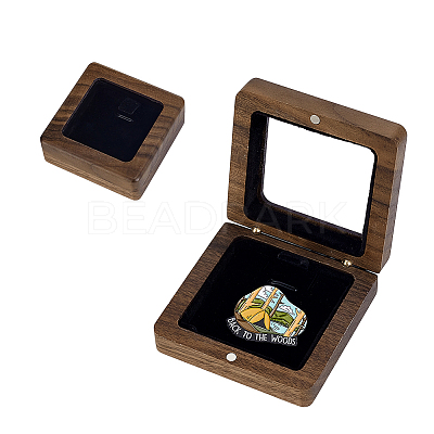 Wooden Badge Storage Boxes with Visible Window Hinged Lid and Black Sponge Inside CON-WH0092-90-1