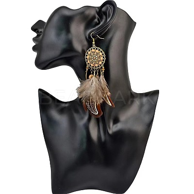 Bohemian Style Alloy Feather with Flat Round Chandelier Earrings FS-WGB45E0-01-1