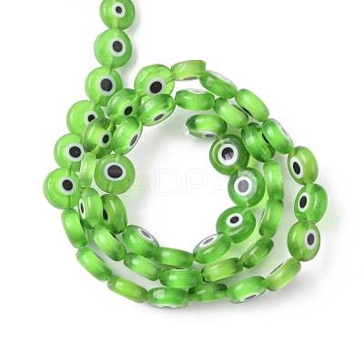 Handmade Evil Eye Lampwork Flat Round Bead Strands LAMP-L058-8mm-02-1