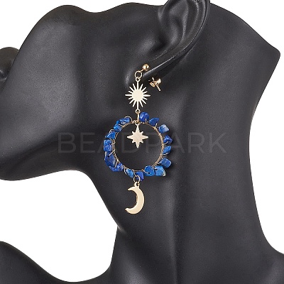 Vintage Natural Lapis Lazuli Ear Studs EJEW-JE05806-05-1