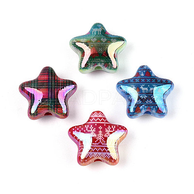 Christmas UV Plating Printed Opaque Acrylic Beads MACR-N018-06-1