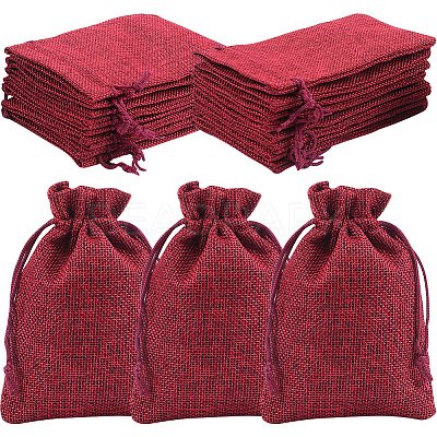 Polyester Imitation Burlap Packing Pouches Drawstring Bags ABAG-BBC0001-02B-04-1