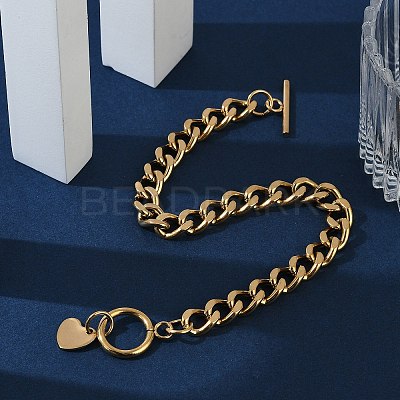 Ion Plating(IP) 304 Stainless Steel Curb Chain Bracelets BJEW-P237-04G-1