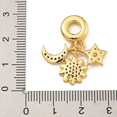 Rack Plating Brass Clear & Blue Cubic Zirconia European Dangle Charms KK-U035-27G-1