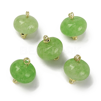 Natural White Jade Dyed Saucer Charms with Rack Plating Golden Tone Brass Bails KK-B103-17B-07-1