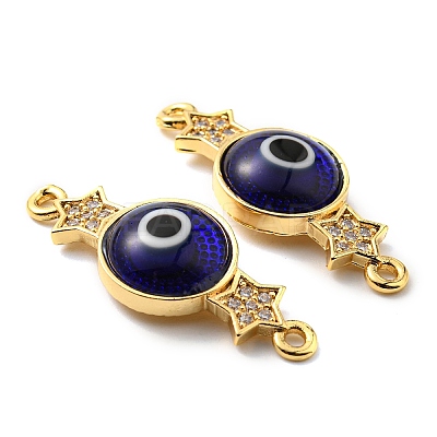 Brass Micro Pave Clear Cubic Zirconia Connector Charms KK-K338-04G-02-1
