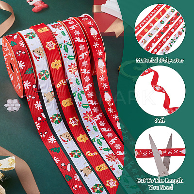 6Rolls 6 Styles Christmas Polyester Printed Ribbon OCOR-TA0003-43-1