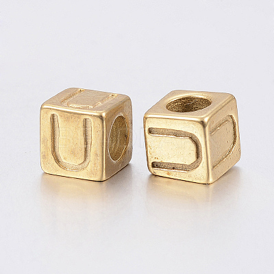 304 Stainless Steel Large Hole Letter European Beads X-STAS-H428-01G-U-1
