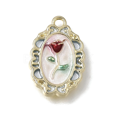 Brass with Red Enamel Pendants KK-CBAE379-23LG-1