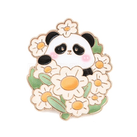 Panda with Daisy Enamel Pins JEWB-L028-02G-01-1