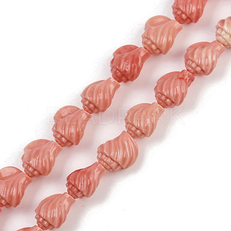 Synthetic Coral Dyed Carved Beads Strands SHEL-D001-B02-1