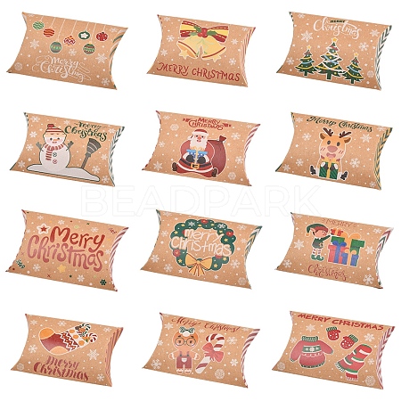 24Pcs 12 Styles Christmas Theme Cardboard Candy Pillow Boxes CON-FS0001-12-1