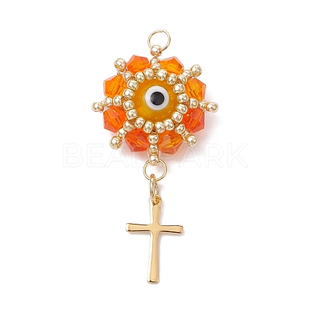 Glass Seed Beaded Evil Eye Pendants PALLOY-MZ00628-02-1