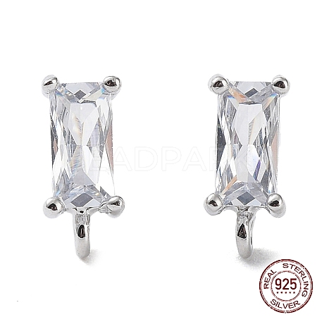 Rhodium Plated 925 Sterling Silver with Clear Cubic Zirconia Stud Earring Findings STER-G036-10P-1