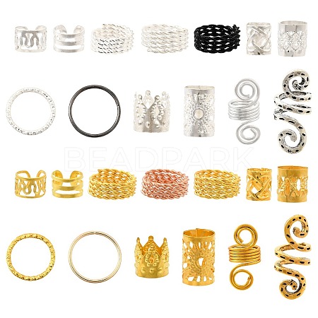 130Pcs 26 Styles Alloy/Aluminum/Iron Hair Coil Cuffs OHAR-CJ0001-04-1