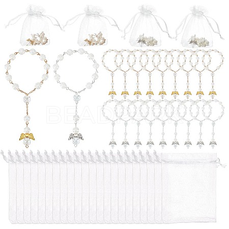 28Pcs 2 Styles Angel with Flower Plastic Imitation Pearl Charm Bracelets BJEW-GO0001-40-1