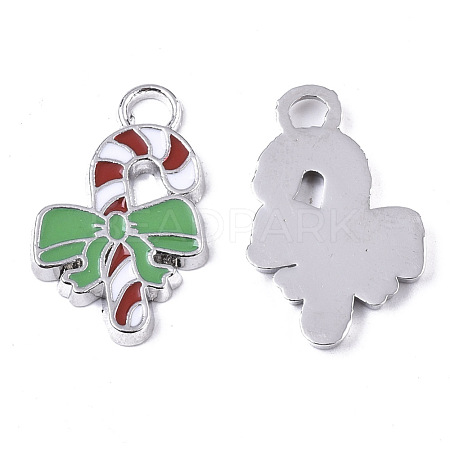 Alloy Candy Cane Enamel Pendants ENAM-R041-53-1