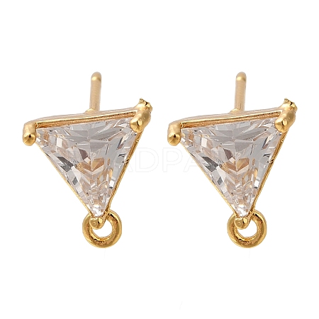 Brass Clear Cubic Zirconia Stud Earrings Finding for Women EJEW-B107-13G-1