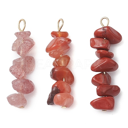 Gradient Color Natural Rhodonite & Natural Red Jasper & Natural Strawberry Quartz Chip Beaded Pendants PALLOY-JF02795-06-1