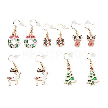 Christmas Theme Alloy Enamel Dangle Earrings EJEW-JE04460-1