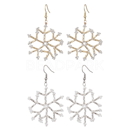 Glass Snowflake Dangle Earrings EJEW-MZ00253-1