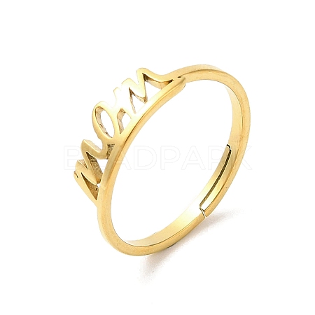 Ion Plating(IP) 304 Stainless Steel Word Mom Adjustable Ring for Mother's Day RJEW-L107-032G-1