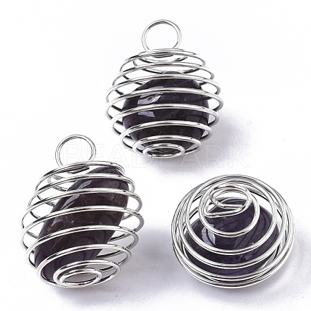 Iron Wrap-around Spiral Bead Cage Pendants IFIN-R239-04P-1