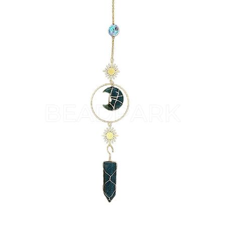 Natural Moss Agate Moon & Bullet Window Hanging Suncatchers DJEW-PW0009-035G-1