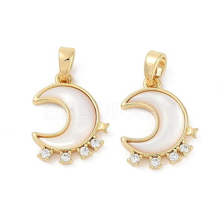 Natural White Shell Moon Pendants KK-U043-23G-02-1