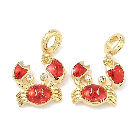 Brass Enamel Red Crab European Dangle Charms KK-L256-41B-G-1