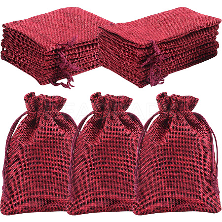 Polyester Imitation Burlap Packing Pouches Drawstring Bags ABAG-BBC0001-02B-04-1