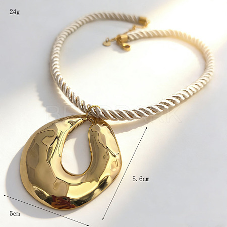 304 Stainless Steel Big Pendant RoundPolycotton Twisted Cord Necklaces for Women WG3C3B3-03-1