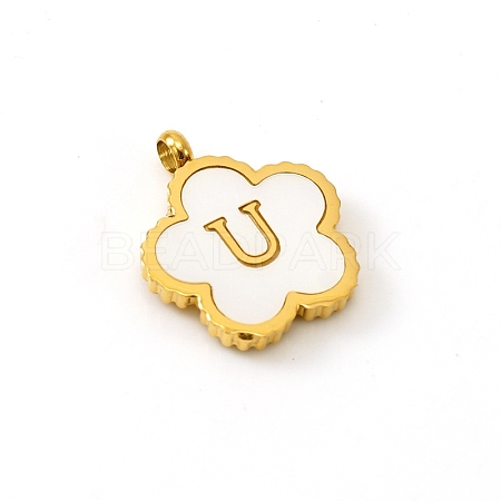 Golden Tone Stainless Steel Pave White Shell Letter Flower Charms PW-WGC5230-21-1