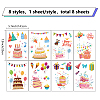 8 Sheets 8 Styles Birthday Cake PVC Waterproof Wall Stickers DIY-WH0345-082-2