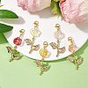 5Pcs 5 Colors Rose Glass Pendant Decorations HJEW-JM01915-2