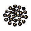 Brass Elder Futhark Alphabet Engraved Symbol Flat Round Natural Obsidian Rune Stones G-I373-01H-2