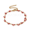 Enamel Heart with Evil Eye Link Chains Bracelet BJEW-P271-07G-01-1