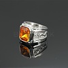 Rectangle 304 Stainless Steel with Cubic Zirconia Finger Rings for Men FS-WG909F6-03-1