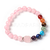 Natural & Synthetic Mixed Stone and Rose Quartz Beads Stretch Bracelets BJEW-E354-E01-1
