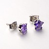 Lady's 304 Stainless Steel Pave Cubic Zirconia Star Ear Studs X-EJEW-L094-8mm-03-1