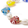 Millefiori Glass Heart & Natural Pearl Beaded Stretch Bracelet for Women BJEW-JB09139-4