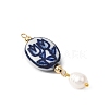 Blue and White Tulip Pattern Oval Porcelain Pendants PALLOY-JF04709-3