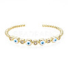 Enamel Flat Round with Evil Eye Open Cuff Bangle with Clear Cubic Zirconia BJEW-N012-021A-1