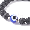 Natural Lava Rock Round Beaded Stretch Bracelet with Evil Eye Lampwork BJEW-JB07838-5